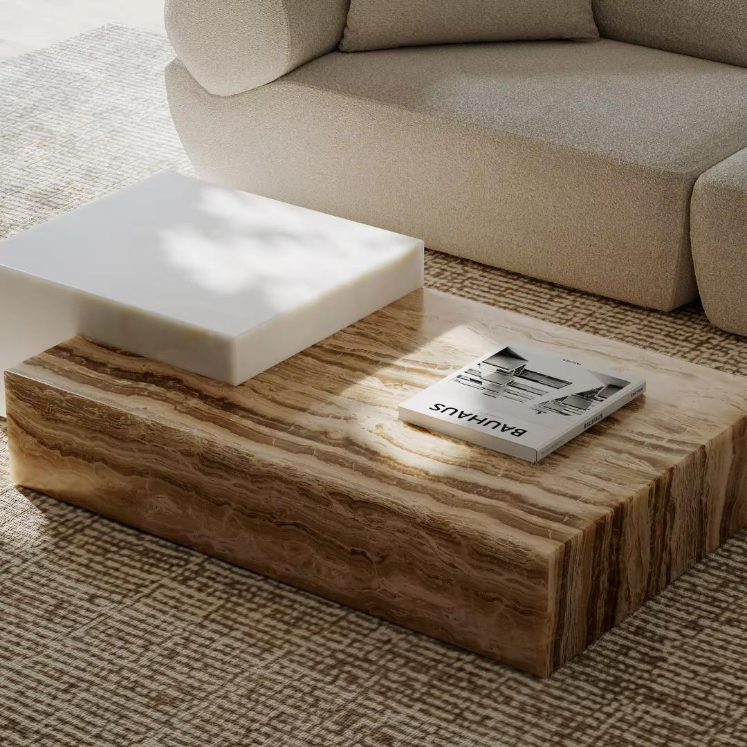 Travertine with Onyx Coffee Table Set