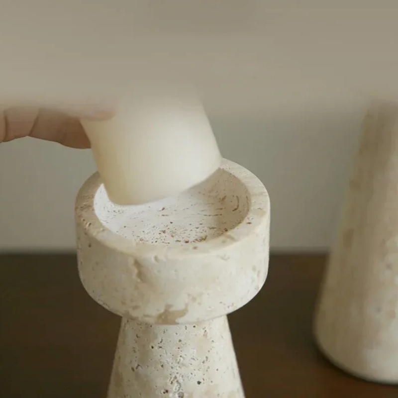 Pillar Beige Travertine Candle Holder
