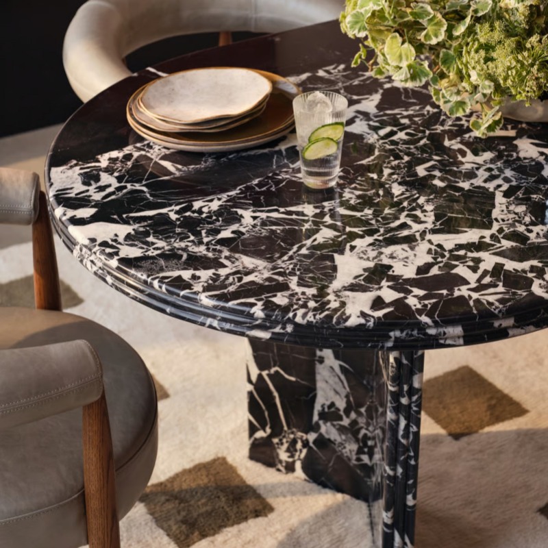 Grand Antique Marble Dining Table With V Shape Legs
