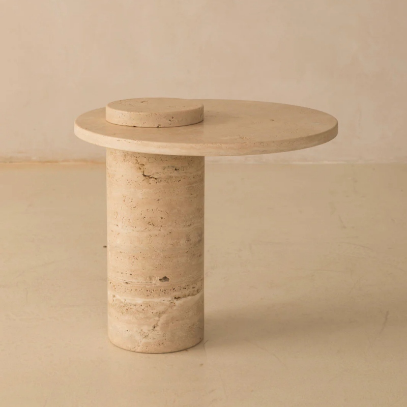 Beige Travertine Side Table