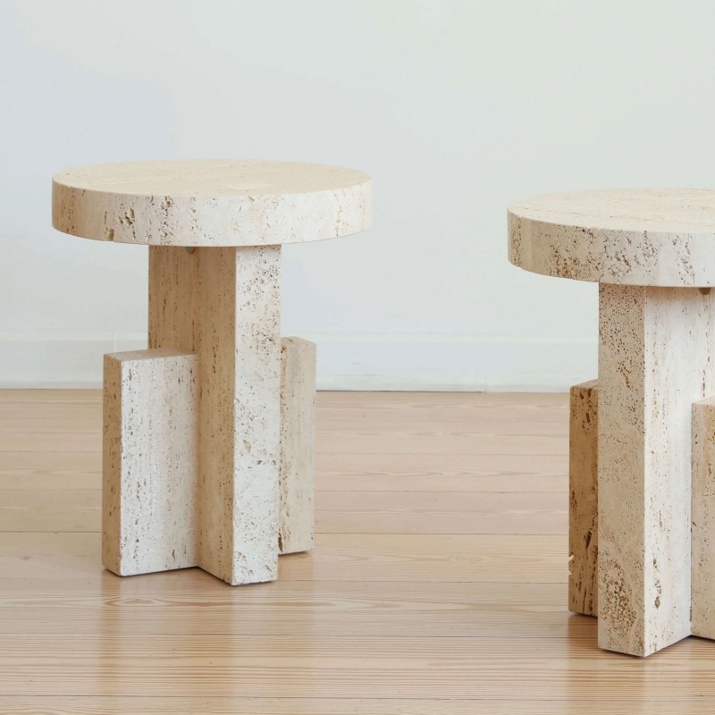 Beige Travertine Side Table