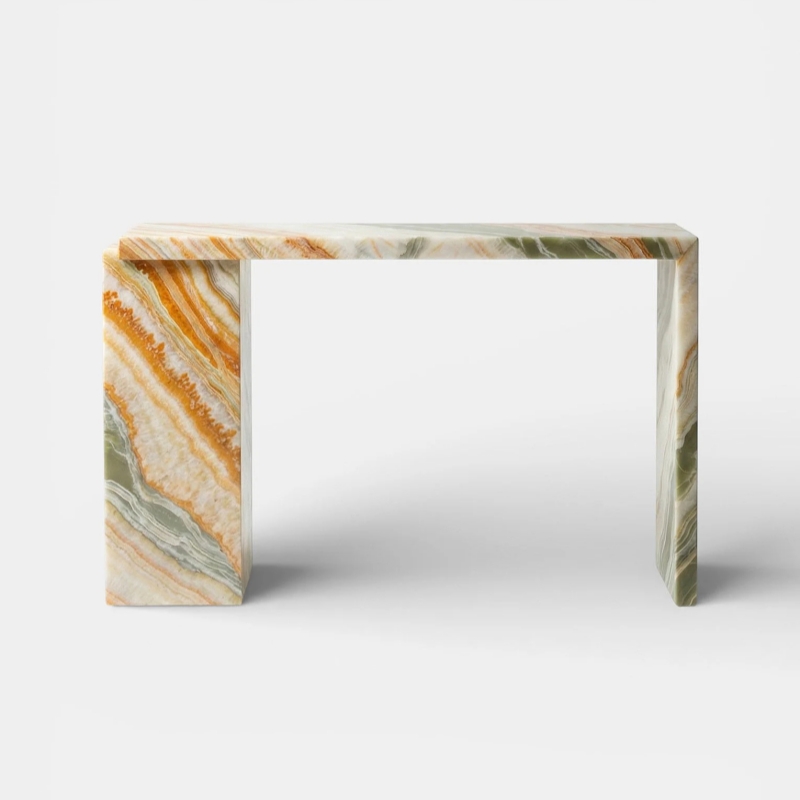 Rainbow Onyx Rectangular Console Table - minimalist geometric frame, white background product display