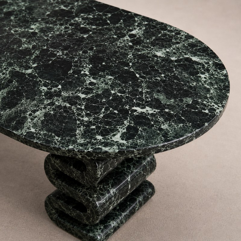 Luxury modern statement marble console table made of natural Verde Alpi dark green marble